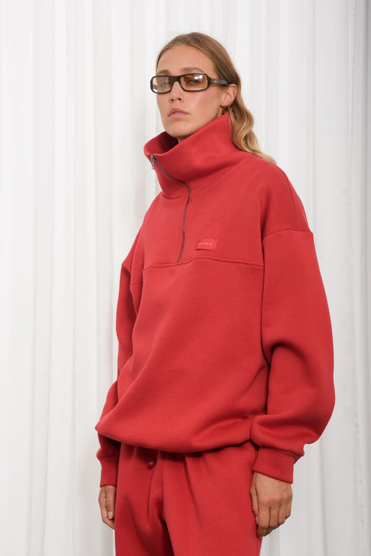 SELFHOOD ZIPPED SWEATER RED