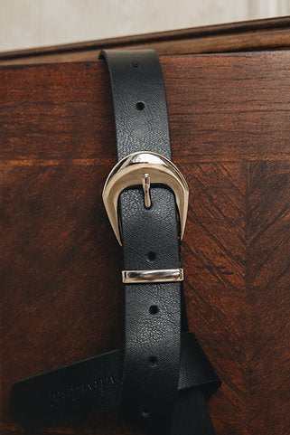 "No words" leather belt Black Nickel