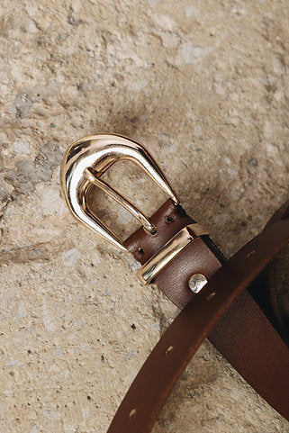 "No words" leather belt Brown Gold