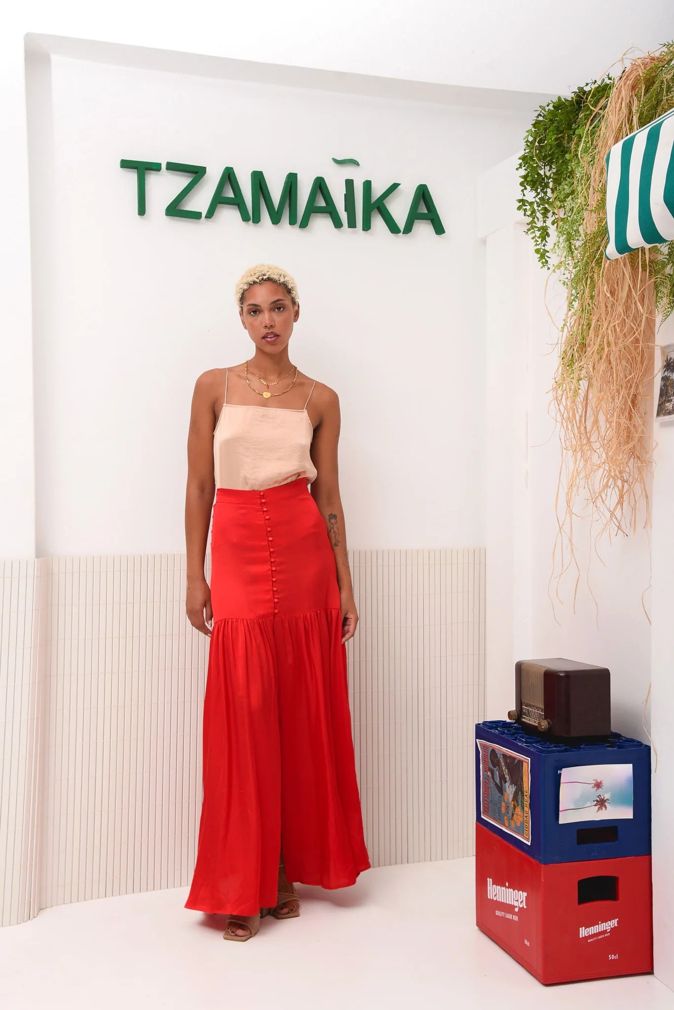 CORAL MAXI SKIRT RED