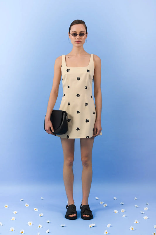 DAISY GABARDINE MINI DRESS BLACK