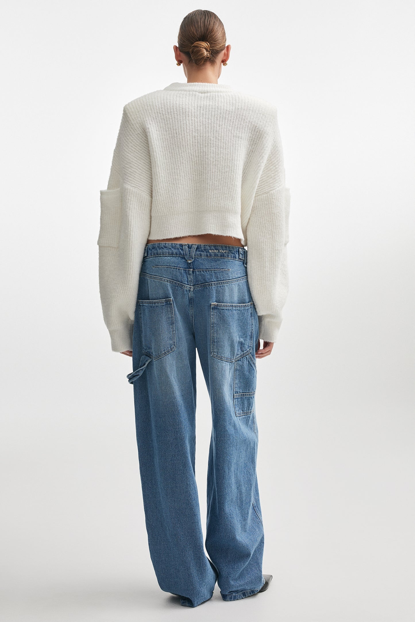 DONNA KNITTED CROPPED BLOUSE WHITE