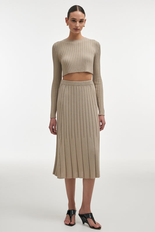 FEMME KNITTED CROP TOP GREIGE