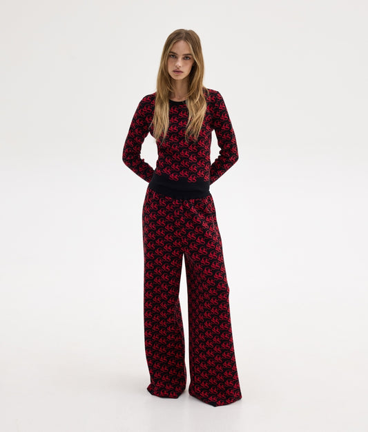 NANCY KNIT PANTS BLACK/RED