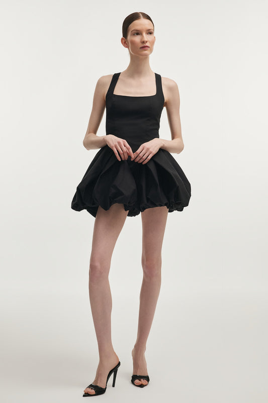 HIBISCUS BUBBLE MINI DRESS BLACK
