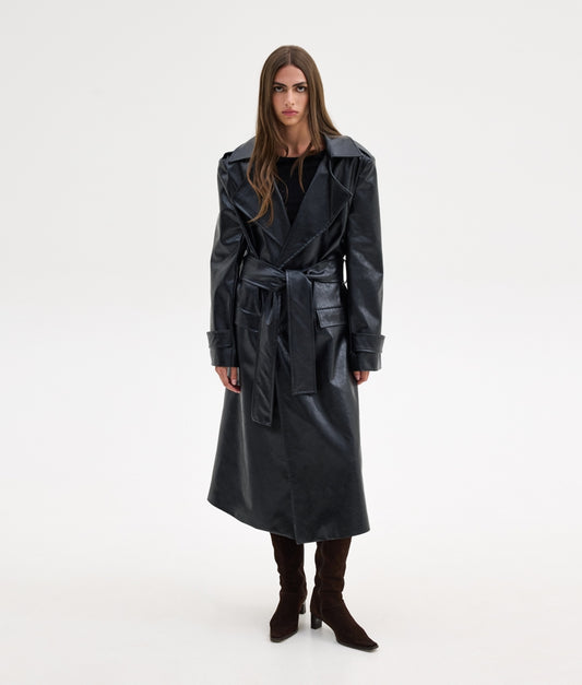 STACY LEATHER COAT BLACK