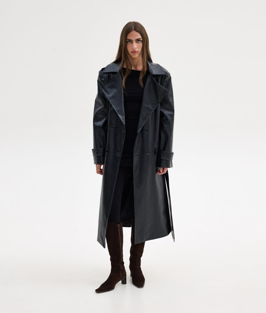 STACY LEATHER COAT BLACK