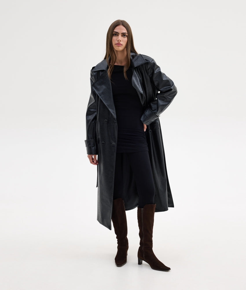 STACY LEATHER COAT BLACK