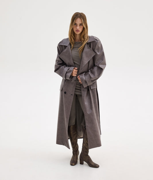 STACY LEATHER COAT BEIGE