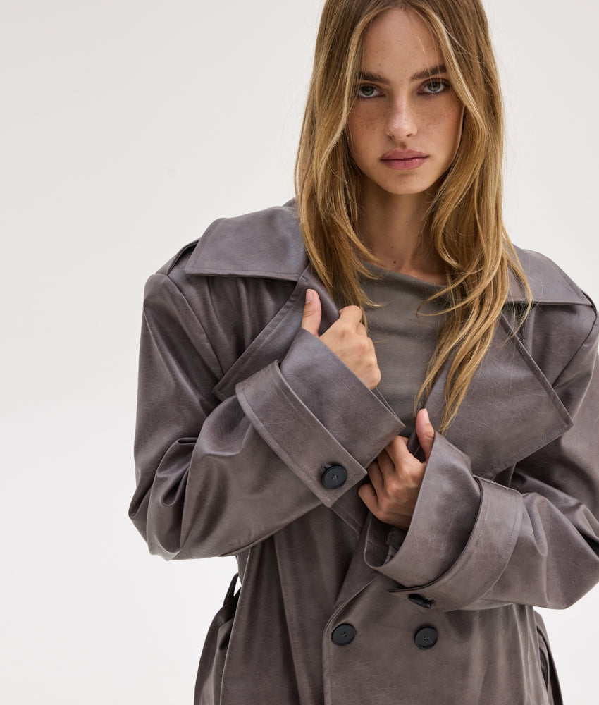STACY LEATHER COAT BEIGE