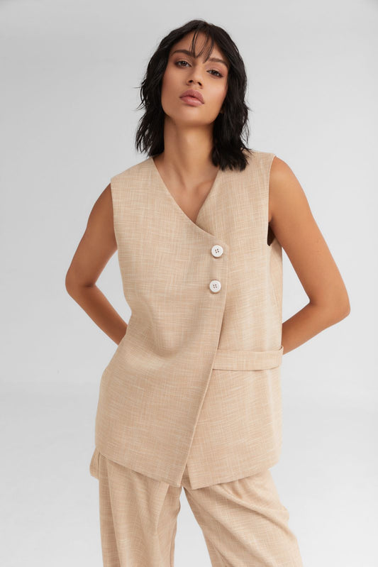 The Waffle Cone Long Vest Beige