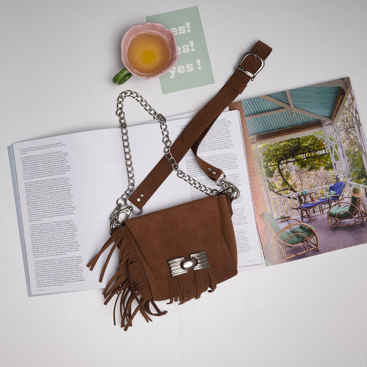 "Woman" shoulder bag, chocolate suede