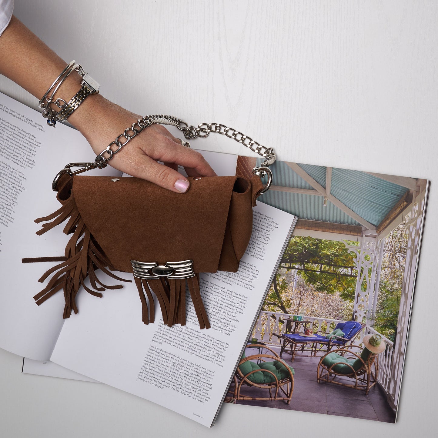 "Woman" shoulder bag, chocolate suede