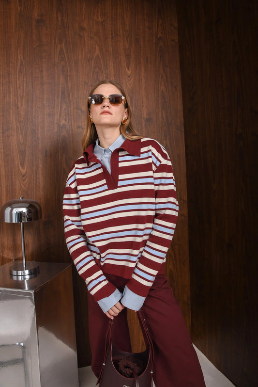 CHASE KNITTED POLO BORDEAUX COMBO