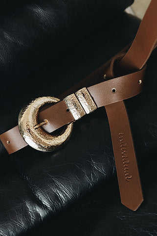 “Double vision” leather belt BROWN