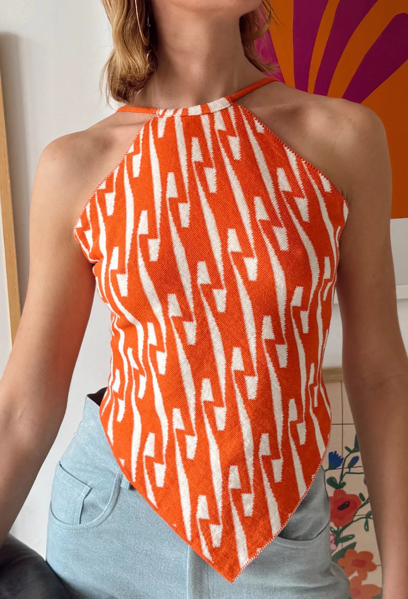 CHILL ISLAND KNITTED TOP ORANGE & ECRU
