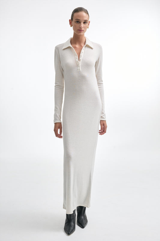 WHITNEY LONG SLEEVE DRESS ECRU