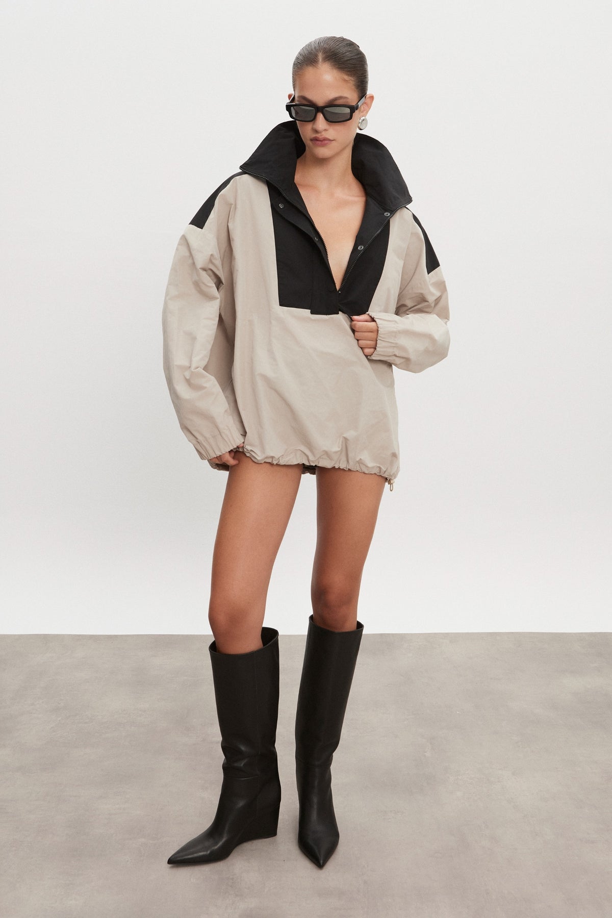 PAOLO WIND ANORAK WOMEN GREIGE/BLACK