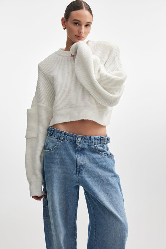 DONNA KNITTED CROPPED BLOUSE WHITE