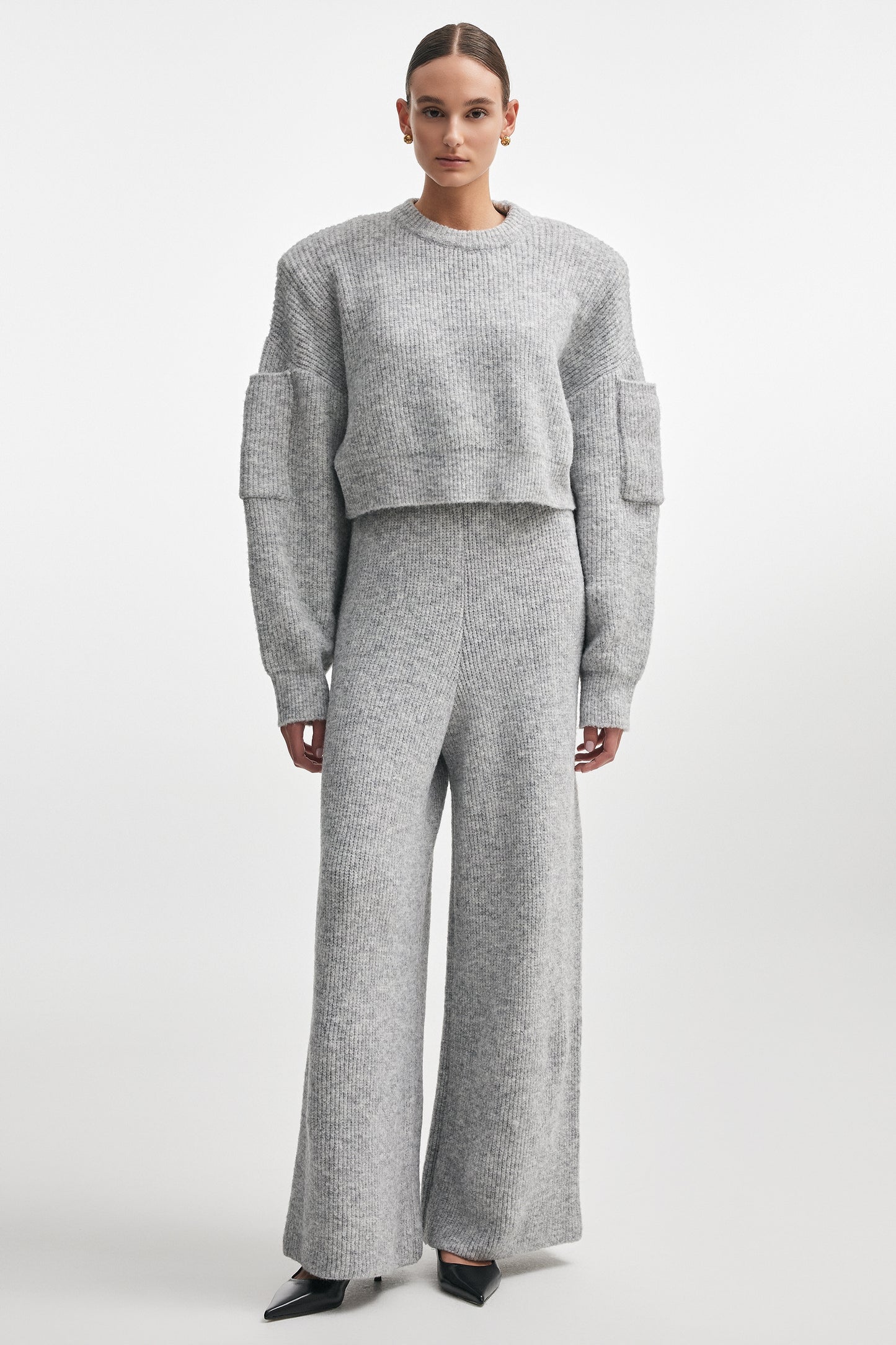 DONNA KNITTED CROPPED BLOUSE GREY