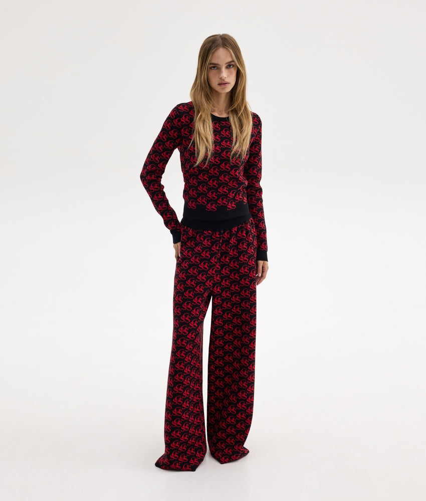 NANCY KNIT PANTS BLACK/RED