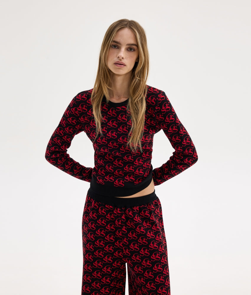 NANCY KNIT TOP BLACK/RED