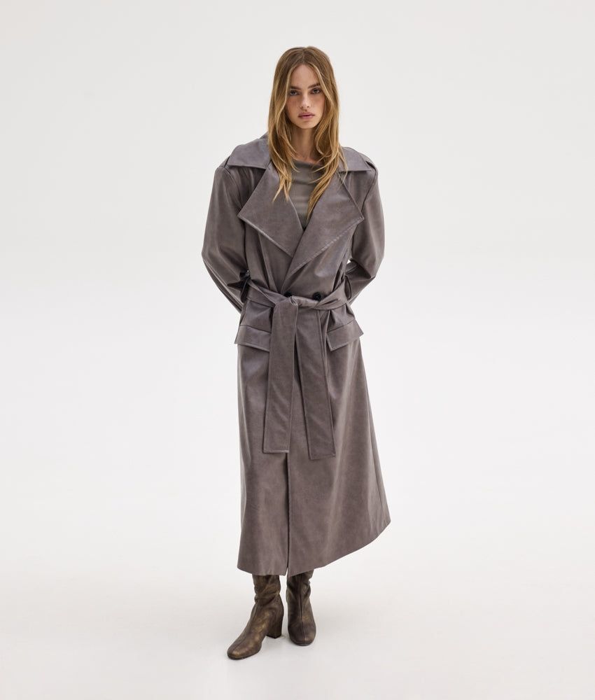 STACY LEATHER COAT BEIGE
