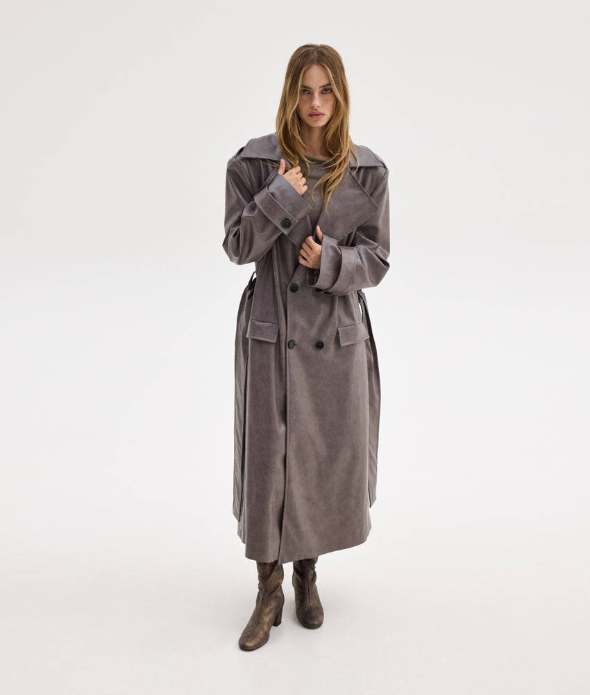 STACY LEATHER COAT BEIGE