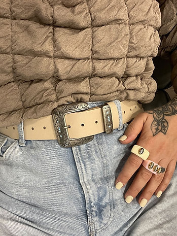 "If i fell" leather belt Ecru